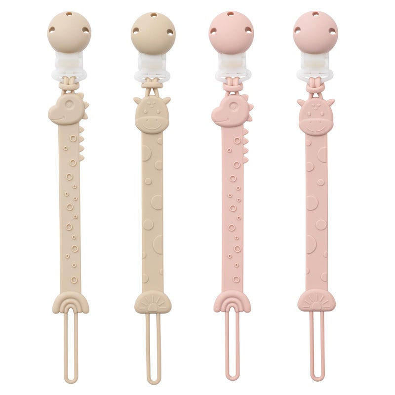 YIVEKO Pacifier Holder Clips for Baby Silicone Paci Binky Clips 4Pcs Animal Design RainbowIvoryBlush