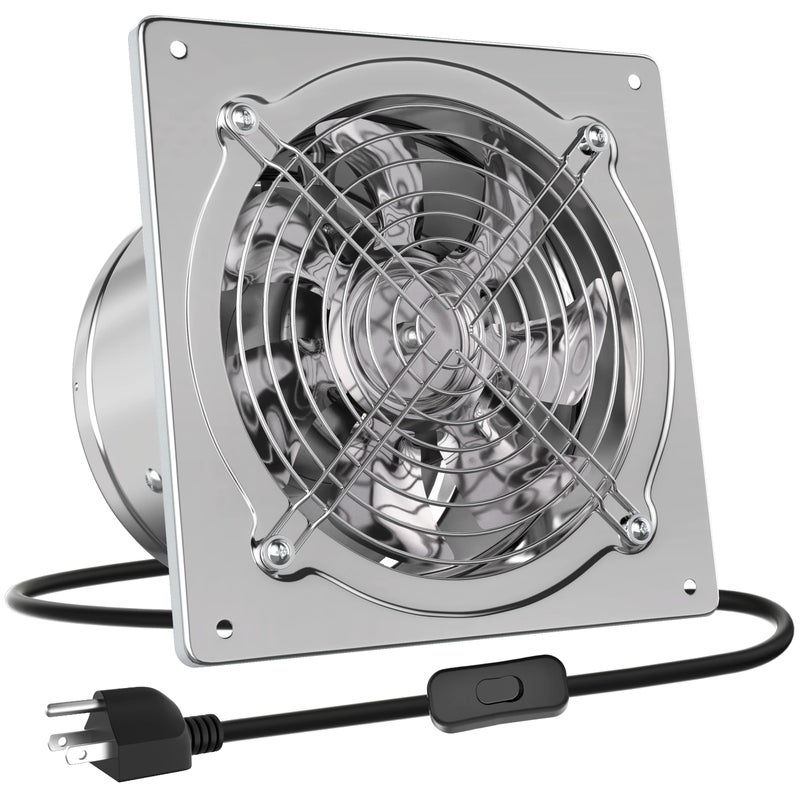 HG Power 10 Inch Metal Exhaust Fan with Switch 988 CFM Powerful Garage Exhaust Fan with Damper Potable Wall Mount Fan Fume Extractor Ventilation Fan for Shop Shed Basement Chicken Coop Silver