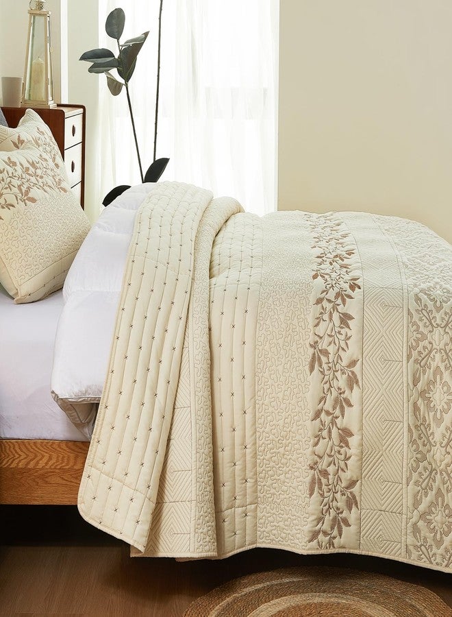 EVENHUG Floral Quilts Set Queen Size 3 Piece Bedding Set Reversible Bedspread with 2 Pillow Shams Coverlet Lightweight Soft Bed Cover for All Season(106"X96",Beige) - Image 5