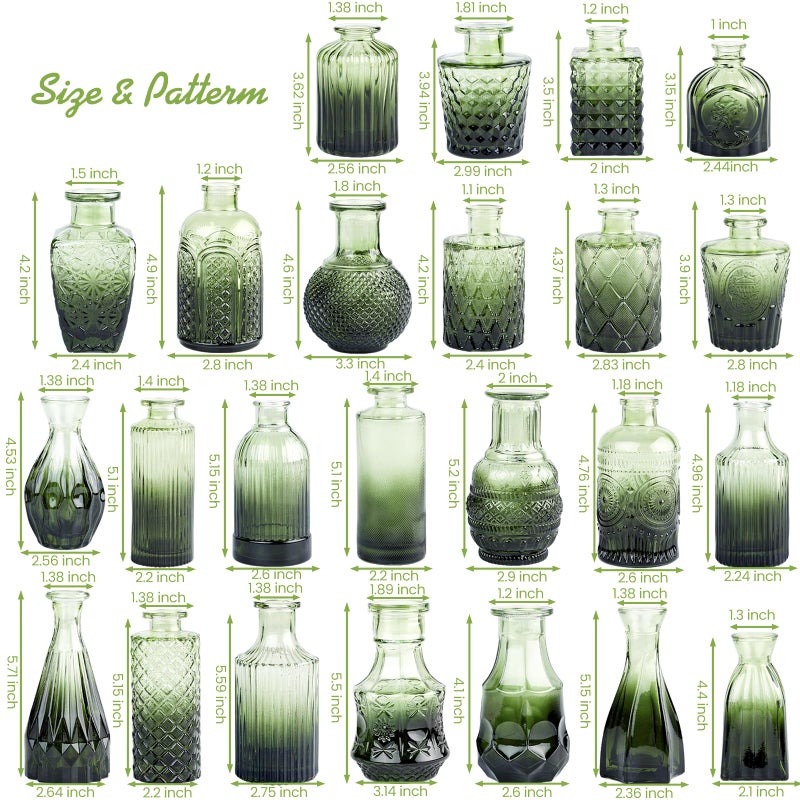 TBWIND Glass Bud Vase Set of 24, Small Green Flower Vases for Centerpieces in Bulk, Mini Vintage Vase for Wedding Decor, and Home Table DÃ©cor - Image 3