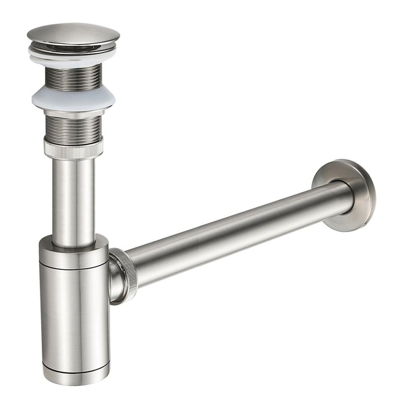 TSIBOMU Solid Brass Bathroom Sink PTrap Complete Set Adjustable 114 Bottle Trap with Pop Up Drain Stopper Without Overflow Brushed Nickel