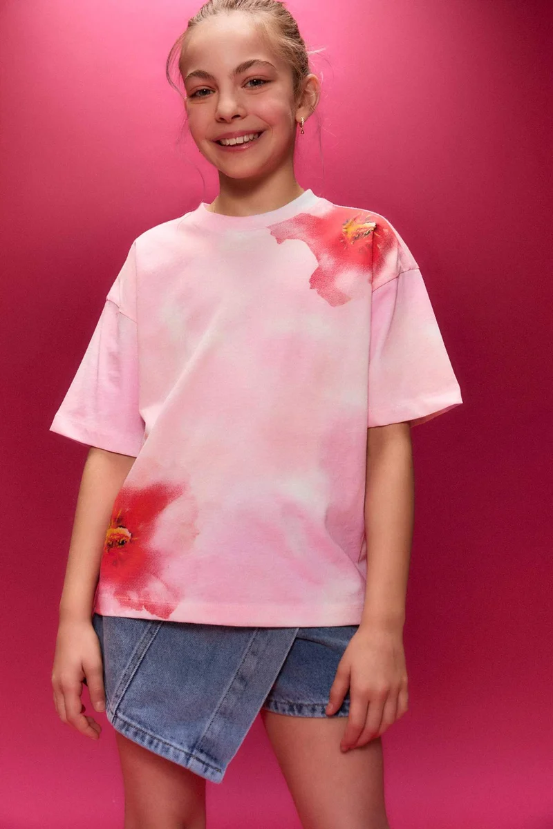 DeFacto Girl Oversize Floral T-Shirt