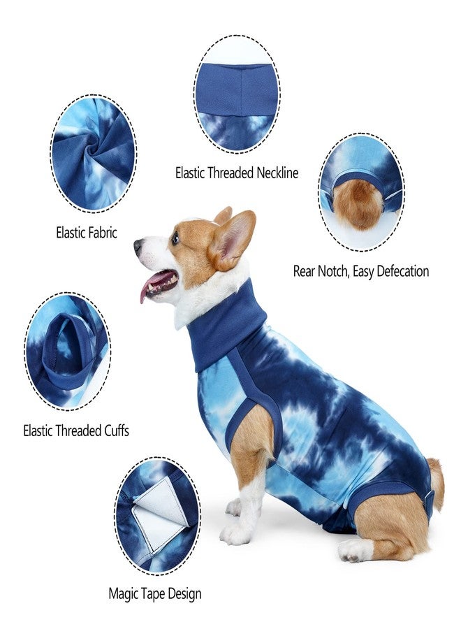 JOHNBOLIN Dog Recovery Suit, Spay Surgical Onesie for Female Dog, Body Suits After Surgery Anti-Licking, Tie-Dye Neuter Pet Recovery Shirt for Male Dogs Alternative E-Collar&Cone (Blue, Medium) - Image 2