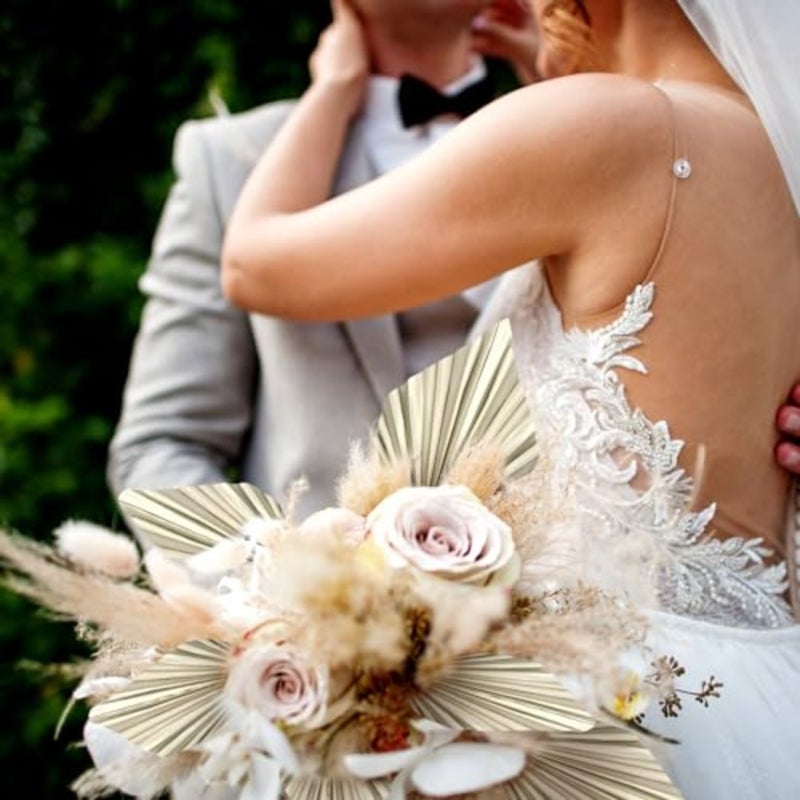 6 Pcs Small Boho Dried Palm Fans, Natural Dried Palm Spears Leaves with Stem Bohemian Dried Flower Bouquet Tropical Palm for Boho Wedding Vase Table Decor - Image 2