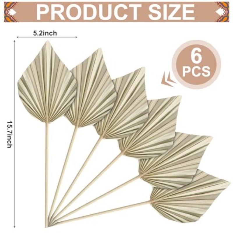 6 Pcs Small Boho Dried Palm Fans, Natural Dried Palm Spears Leaves with Stem Bohemian Dried Flower Bouquet Tropical Palm for Boho Wedding Vase Table Decor - Image 3