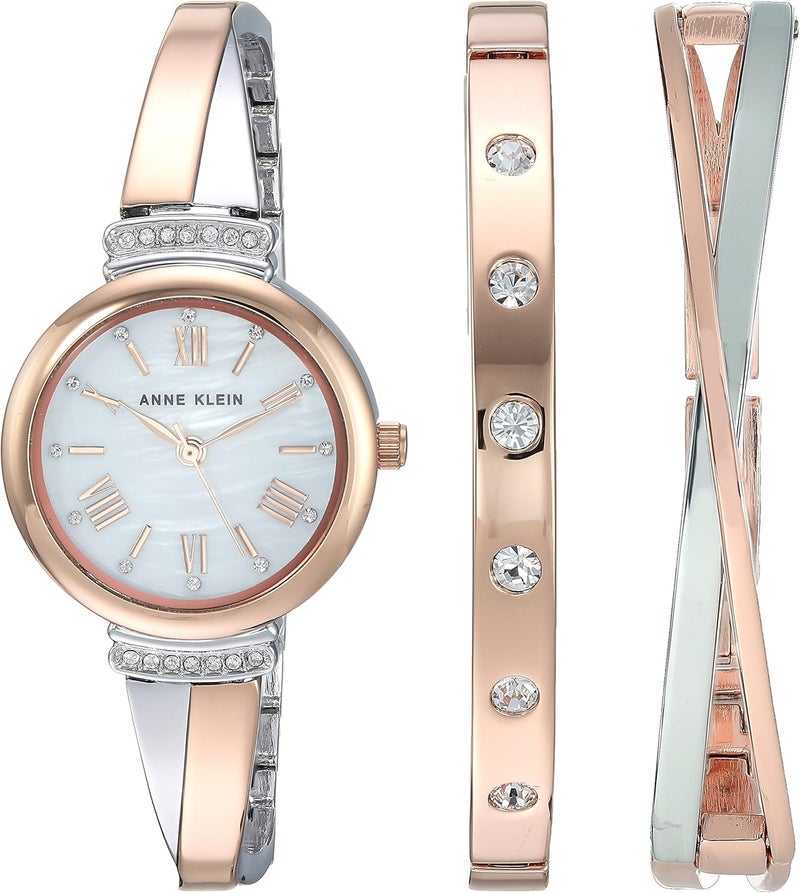 Anne Klein Women's Crystal Accented Bangle Watch Set - Image 1