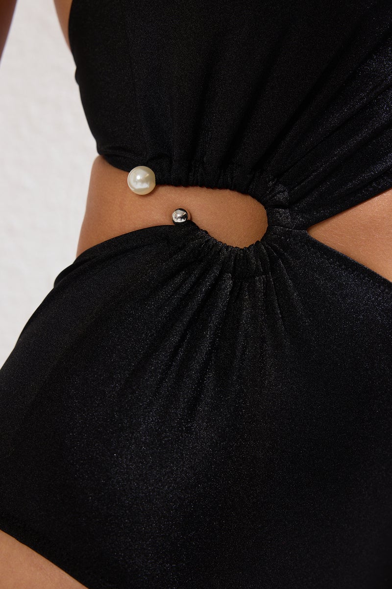 trendyol Black Accessory Detailed One-Shoulder Covered Regular Swimsuit - Image 3