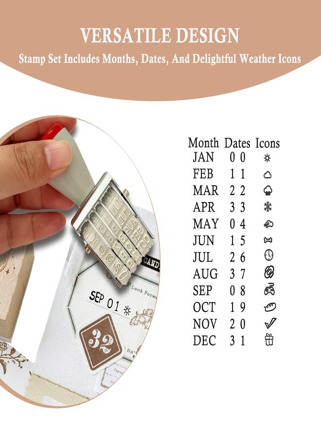 Aunewrick Monthly Date Stamp Set, Weather Icons Calendar Stamps for Planners, Journals, Scrapbooking, DIY Crafts - Image 2