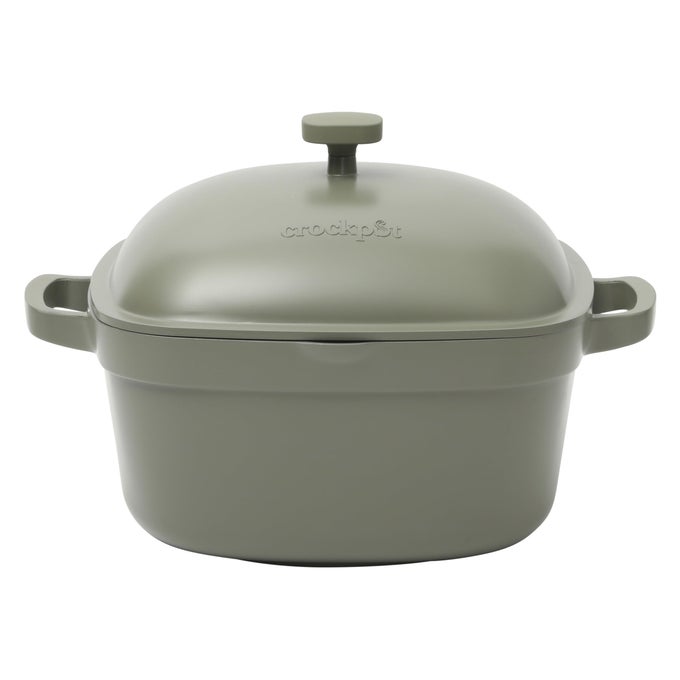 CROCKPOT NORTHVALE CAST ALUMINUM LIGHTWEIGHT DURABLE 52 QUART HEAVY DUTY DUTCH OVEN POT WITH LID OVEN SAFE DUAL HANDLES MATTE SAGE GREEN