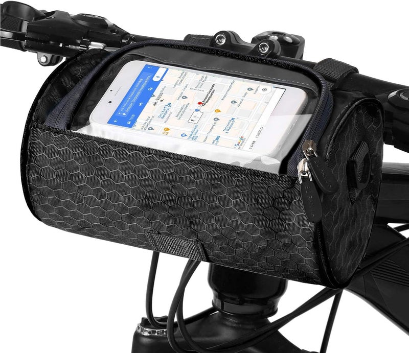 DOUBLE 2 C Bike Handlebar Bag, Waterproof Bicycle Front Storage Bag, Bike Phone Holder Accessories, Transparent Pouch Touch Screen with Removable Shoulder Strap for Dirt Bikes, Road Bikes, Mountain Bikes - Image 1
