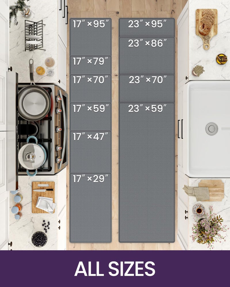 DEXI Kitchen Floor Mats Cushioned Anti Fatigue,17x29+17x59, Standing Runner Rug Waterproof, Comfort Memory Foam Padded for Front Sink Laundry Set of 2, Grey - Image 2