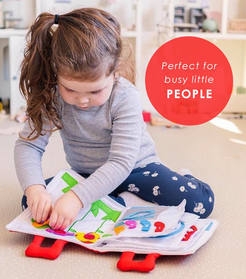 Curious Columbus Quiet Book  Large Fabric Montessori Activity Book with 10 Pages for Learning and Quiet Play Airplane and Road Trip Travel Toy - Image 3