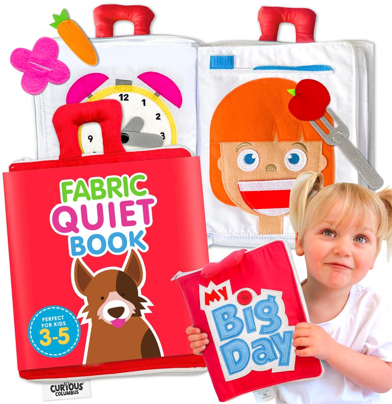 Curious Columbus Quiet Book  Large Fabric Montessori Activity Book with 10 Pages for Learning and Quiet Play Airplane and Road Trip Travel Toy - Image 2