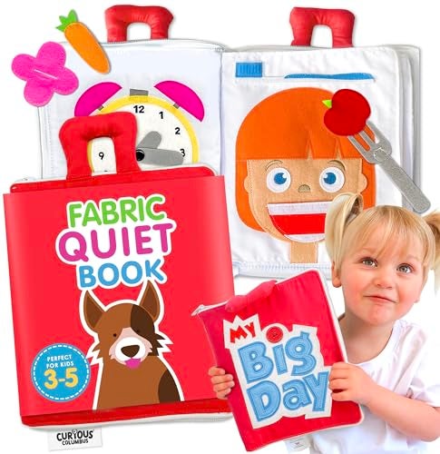 Curious Columbus Quiet Book  Large Fabric Montessori Activity Book with 10 Pages for Learning and Quiet Play Airplane and Road Trip Travel Toy - Image 1