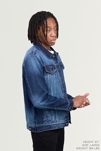 X RAY Mens Denim Jacket, Washed Ripped Distressed Flex Stretch Casual Trucker Biker Jeans Jacket for Men, Indigo, Medium - Image 3