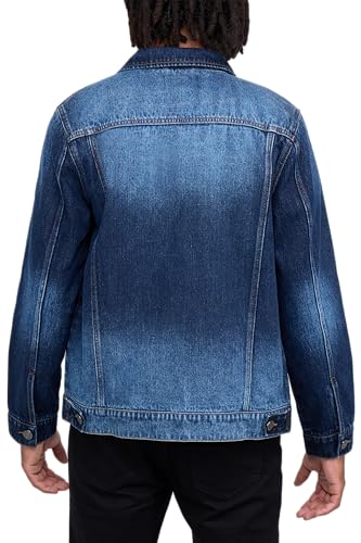 X RAY Mens Denim Jacket, Washed Ripped Distressed Flex Stretch Casual Trucker Biker Jeans Jacket for Men, Indigo, Medium - Image 2