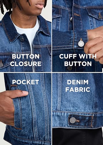 X RAY Mens Denim Jacket, Washed Ripped Distressed Flex Stretch Casual Trucker Biker Jeans Jacket for Men, Indigo, Medium - Image 4