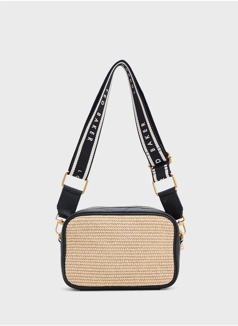 تيد بيكر Bardas Webbing Faux Raffia Camera Crossbody Bag