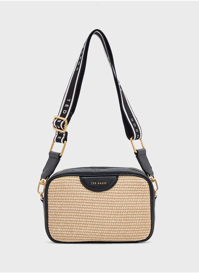 تيد بيكر Bardas Webbing Faux Raffia Camera Crossbody Bag