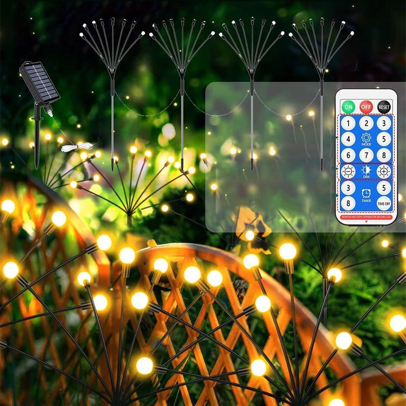 كلاراكو أضواء كلاركو الشمسية على شكل يراعة، مصابيح حدائق شمسية، 8 مصابيح LED متأرجحة على شكل نجمة، تتأرجح بفعل الرياح، مقاومة للماء مع جهاز تحكم عن بعد، 8 أوضاع إضاءة، مصابيح خارجية تعمل بالطاقة الشمسية للزينة - Image 1