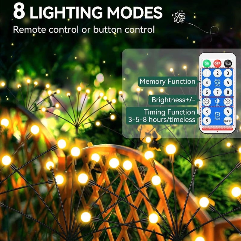 كلاراكو أضواء كلاركو الشمسية على شكل يراعة، مصابيح حدائق شمسية، 8 مصابيح LED متأرجحة على شكل نجمة، تتأرجح بفعل الرياح، مقاومة للماء مع جهاز تحكم عن بعد، 8 أوضاع إضاءة، مصابيح خارجية تعمل بالطاقة الشمسية للزينة - Image 2