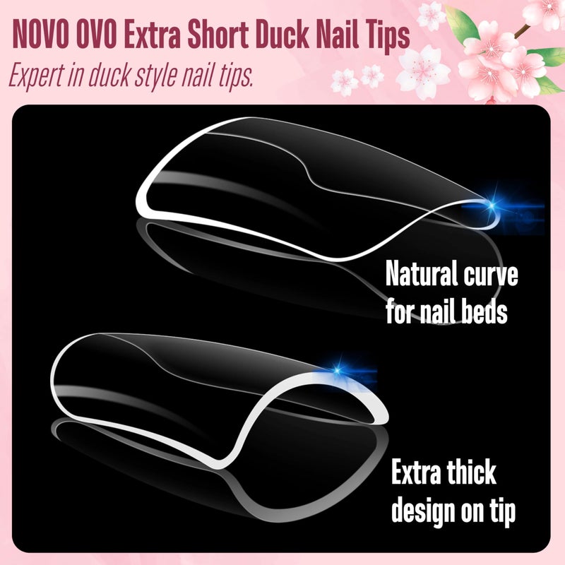 NOVO OVO Duck Feet Nail Tips for Small and Medium Hand, Extra Short Full Cover Press On Acrylic, Clear Full Coverage Thick Flare French Soft Gel Fake False Nail Extension x 12 Sizes 120 pcs - Image 5