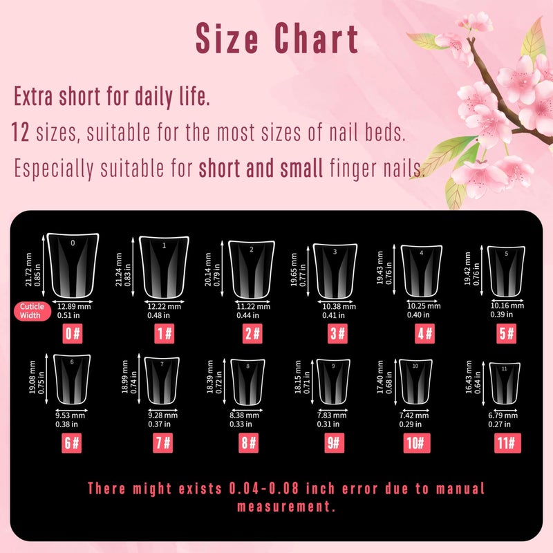 NOVO OVO Duck Feet Nail Tips for Small and Medium Hand, Extra Short Full Cover Press On Acrylic, Clear Full Coverage Thick Flare French Soft Gel Fake False Nail Extension x 12 Sizes 120 pcs - Image 4