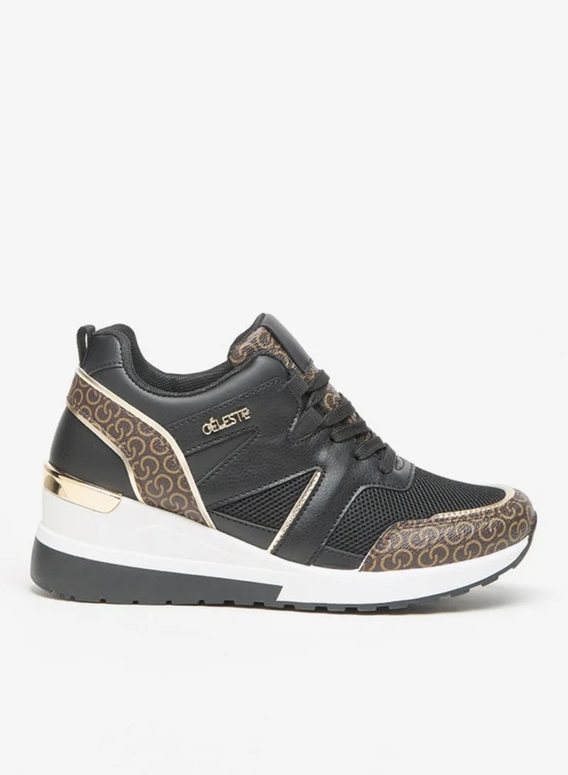 سيليست Women's Panelled Lace-Up Wedge Heel Sneakers