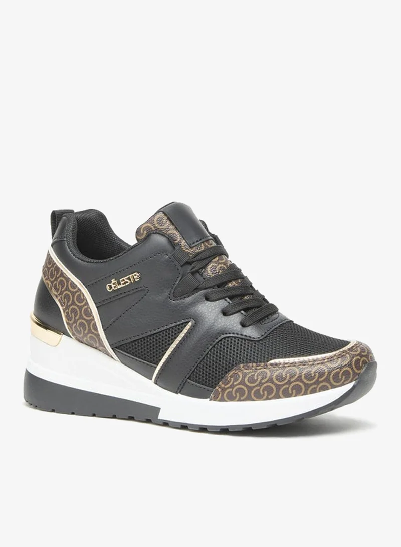 Celeste Women's Panelled Lace-Up Wedge Heel Sneakers