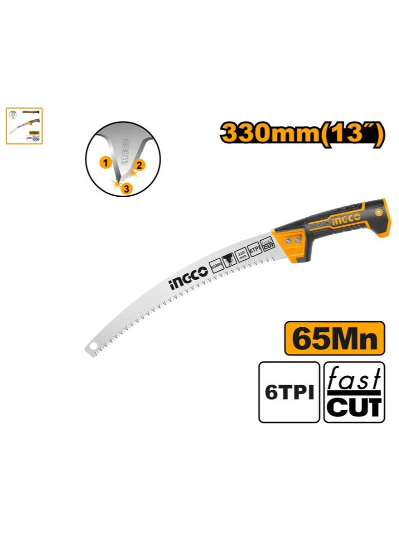 INGCO - 13-inch Pruning Saw, 65Mn Material, 6TPI, Triple Teeth (Precision ground teeth 3 edges), Precision Ground, Fast Cut, Model: HPS33028C - Image 1