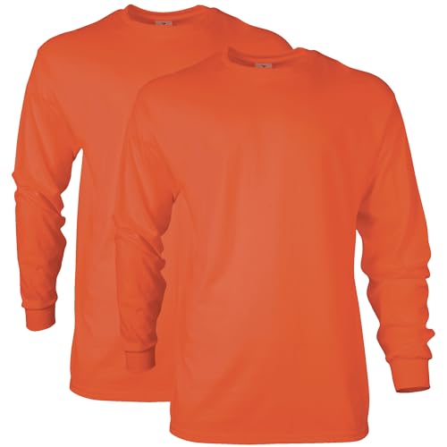 Gildan Mens Ultra Cotton Long Sleeve TShirt Style G2400 Multipack Orange 2Pack XLarge - Image 1