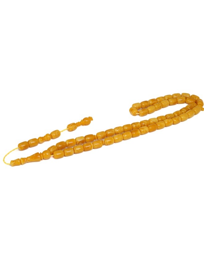 R.S Polish Amber Dust Prayer Beads, Barrel Shape, 51 Saffron Marbled Beads - Image 4