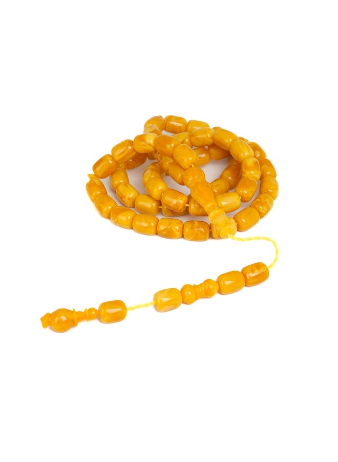 R.S Polish Amber Dust Prayer Beads, Barrel Shape, 51 Saffron Marbled Beads - Image 3