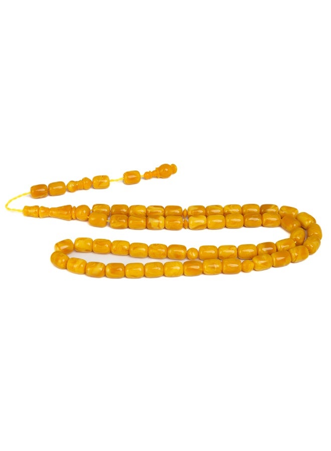 R.S Polish Amber Dust Prayer Beads, Barrel Shape, 51 Saffron Marbled Beads - Image 2
