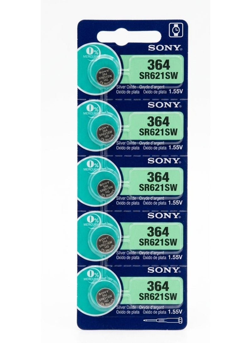 Sony SR621SW 364 Watch Battery 1.55V Long-Lasting Button Cell - 5 Pieces Pack - Image 1