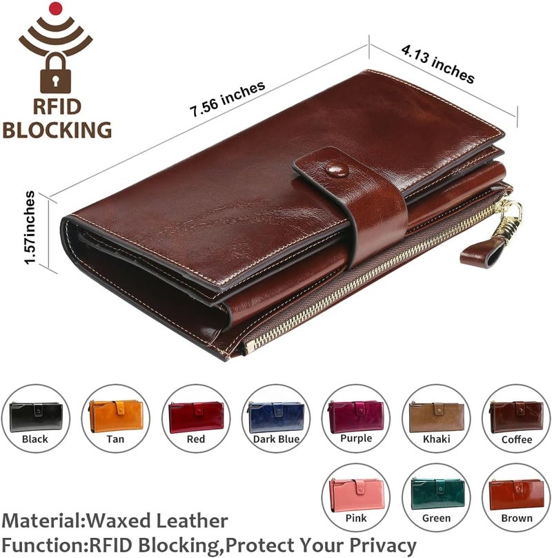 Itslife Women's RFID Blocking Large Capacity Luxury Wax Genuine Leather Clutch Wallet Card Holder Organizer Ladies Purse - Image 5