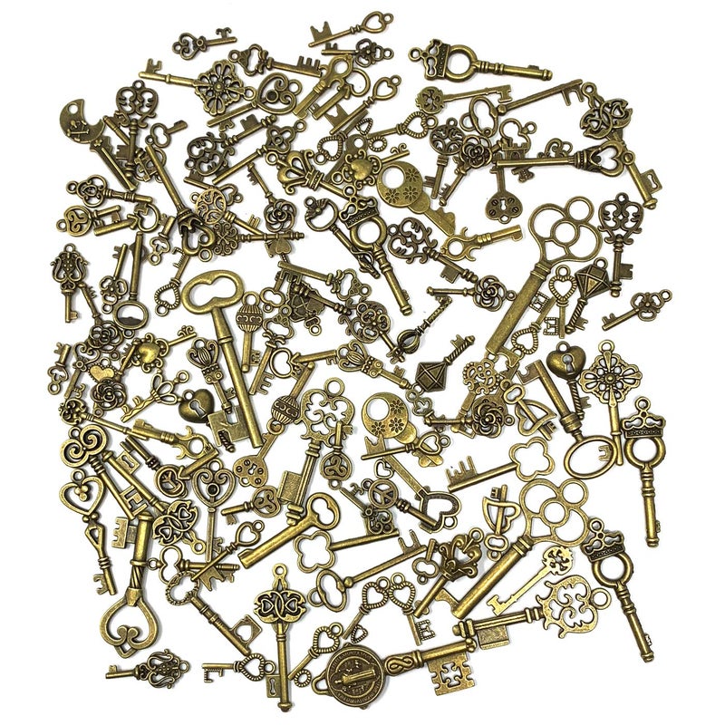 JIALEEY 125 PCS Vintage Skeleton Key Set Charms, JIALEEY Mixed Antique Style Bronze Brass for Pendant DIY Jewelry Making Wedding Party Favors - Image 5