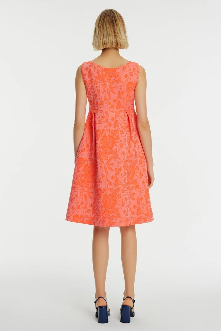 EXQUISE Floral Patterned Pleated Dress with Bow Detail