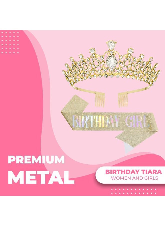 Papoopy Birthday Tiara and Crown with Sash for Women, Hair Accessories for Wedding Party Costume (B) - Image 2