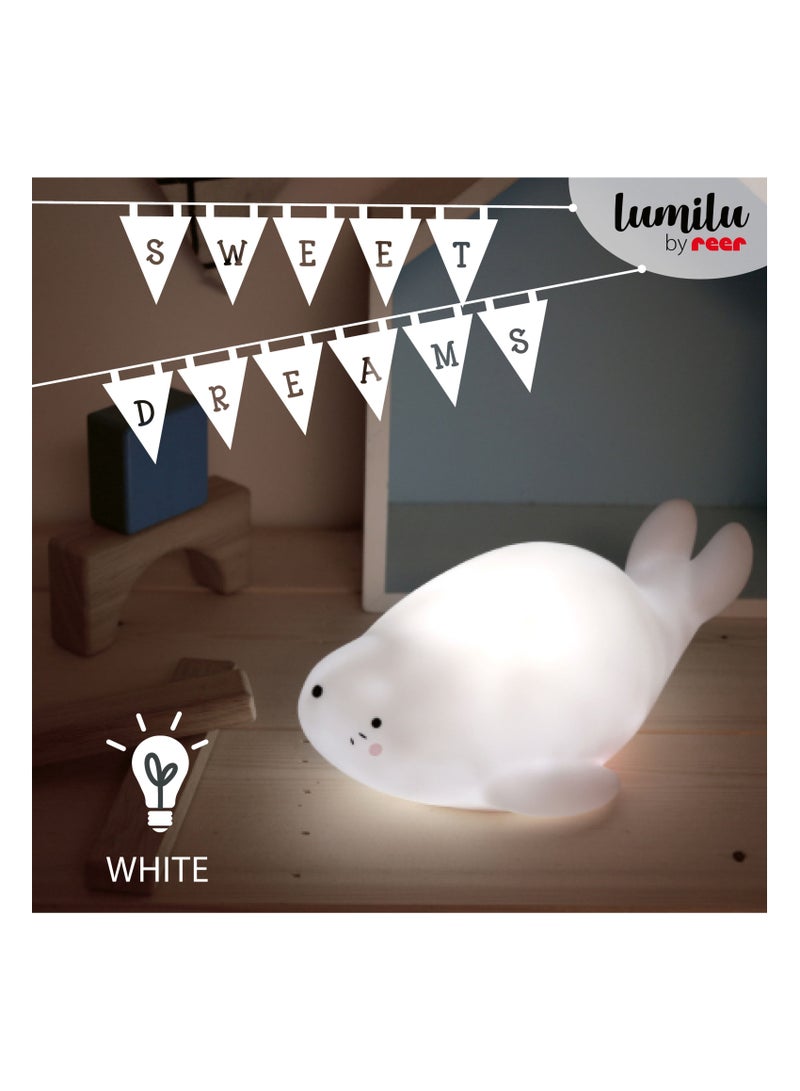 Reer lumilu Lazy Friends Seal, Cute Seal Night Light With 2 Brightness Levels, White/Neutral - Image 3