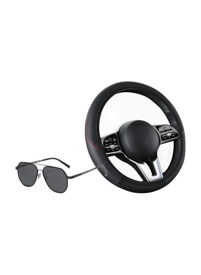 نظارات شمسية قطبية للرجال والنساء، نظارات شمسية للسفر والقيادة مع حماية من الأشعة فوق البنفسجية، نظارات شمسية عصرية لهدايا عيد الميلاد وغطاء عجلة قيادة جلدية للسيارة، ناعم ومريح، قابل للتنفس وغير قابل للانزلاق، غطاء عجلة قيادة مرن عالمي، سيارة رياضية، تعديل داخل السيارة - Image 1