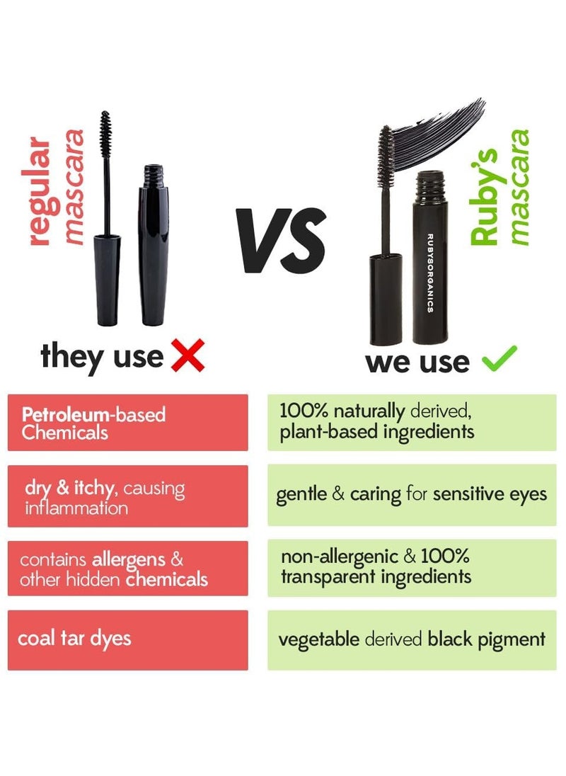 Ruby's Organics - Natural Mascara - Non-toxic & Waterproof - Safe & Non-irritating for Sensitive Eyes - Black, 6.5ml - Image 1