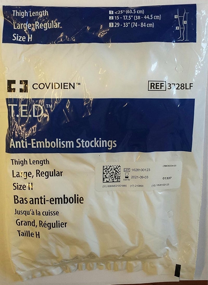Covidien T.E.D. Anti-Embolism Stockings Thigh Length Open Toe Large Regular White - Size H