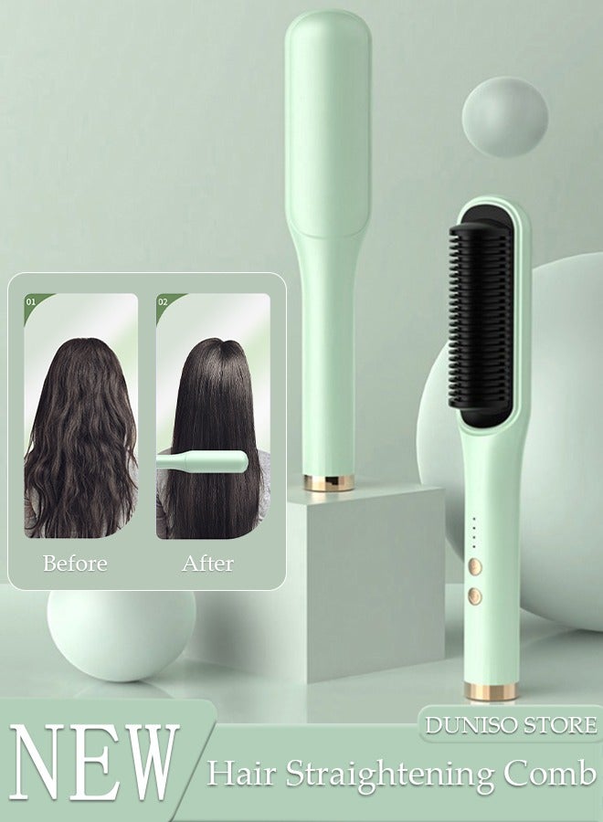 DUNISO Hair Straightener Brush, Hair Straightening Iron with Temperature Indicator Light Built-in Comb, Fast Heating & 5 Temp Settings & Anti-Scald, Perfect for Professional Salon at Home - Image 1