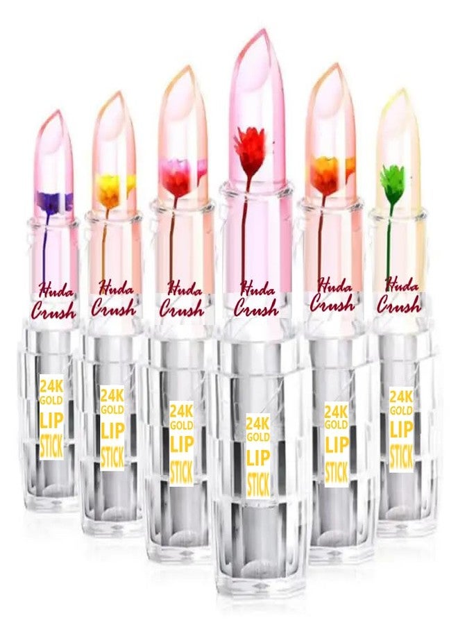 HUDACRUSH Beauty Waterproof Crystal Clear Beautiful Jelly Flower Lipstick Long Lasting Lip Balm Lips Moisturizer Magic Temperature Color Change Lip Gloss Flower Infused Lipstick (6) - Image 1