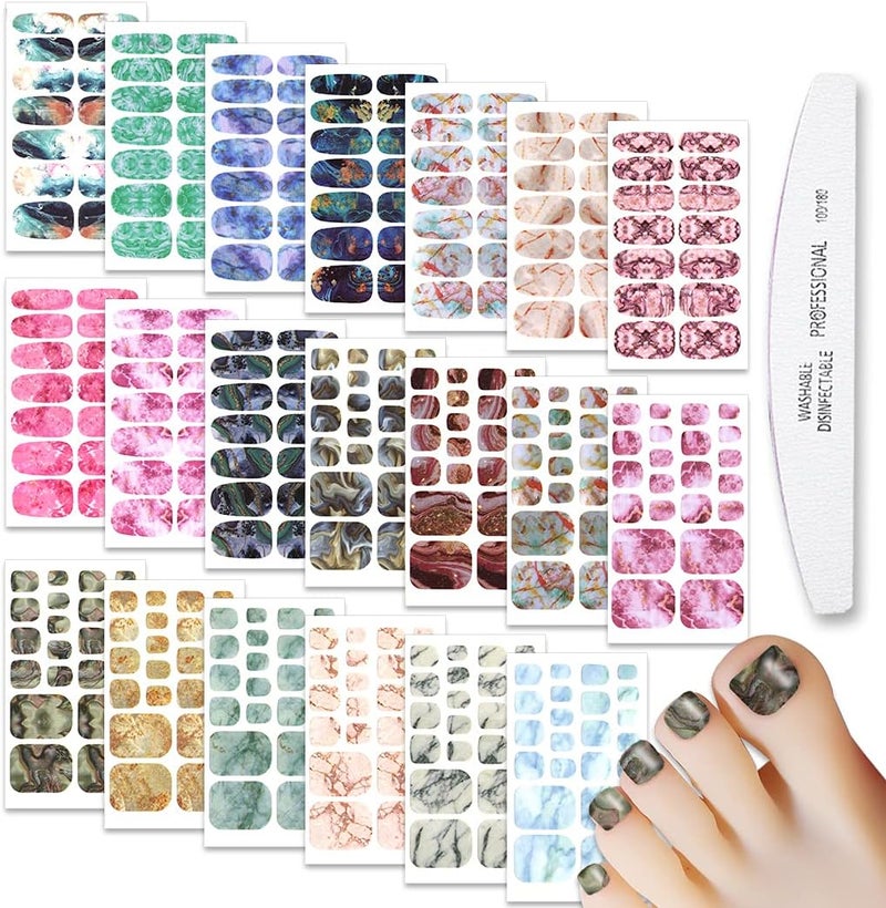 WOKOTO WOKOTO 20 Sheets Marble Design Nail Polish Strips Nail Stickers Kit with Nail File Gel Nail Strips Nail Polish Stickers Full Nail Wraps for Women Fingernails and Toenails