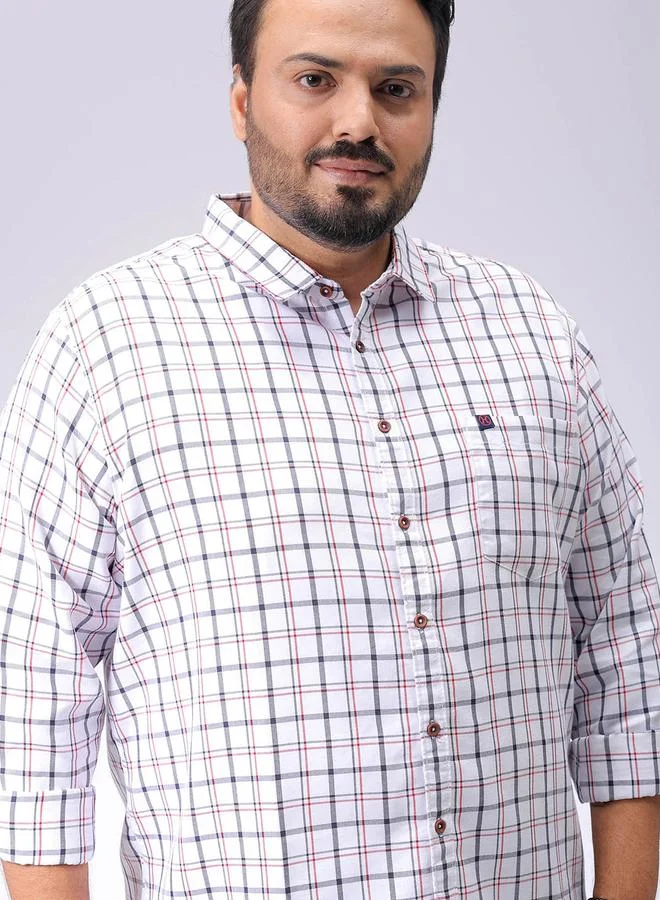 تايك تو قميص رجالي بمقاس كبير قطني أبيض بنقشة مربعات