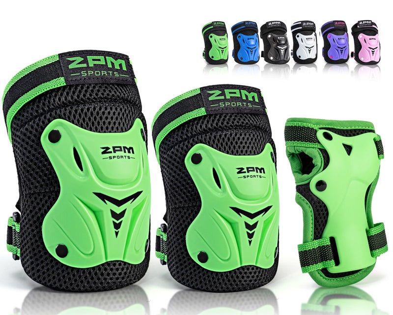 2PM SPORTS Knee Pads for Kids, Wrist Guards Knee and Elbow Pads Set with Drawstring Bag, Protective Gear Set for Girls Boys Roller Skating Cycling Skateboard - Green Small - Image 1