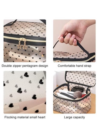 3 Pieces Set Mesh Makeup Bag Transparent Cosmetic Bag Small Makeup Bags Organizer for Women and Girls with Flocked Heart Portable Toiletry Bag High Capacity Set Travel Pouch Bags - view 5