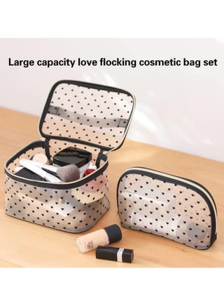 3 Pieces Set Mesh Makeup Bag Transparent Cosmetic Bag Small Makeup Bags Organizer for Women and Girls with Flocked Heart Portable Toiletry Bag High Capacity Set Travel Pouch Bags - view 2